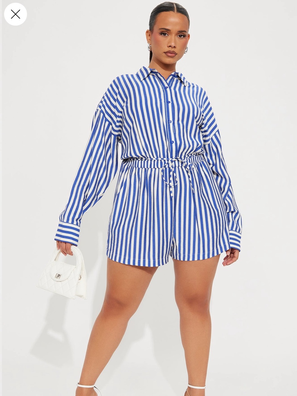 Blue & White Striped Women's Romper